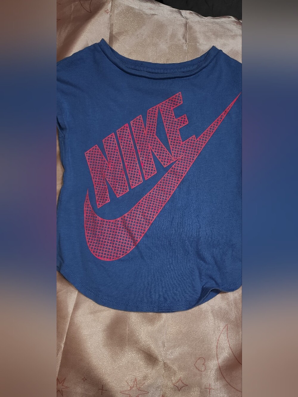 Nike Kids' Blue Graphic Tee with Pink Logo